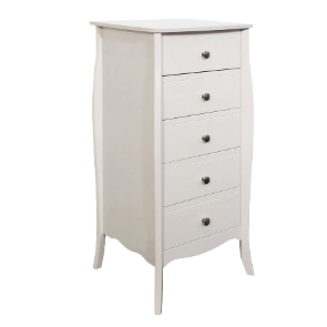Baroque White Painted 5 Drawer Narrow Chest