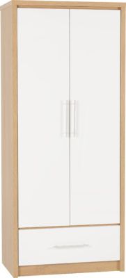 Seville High Gloss 2 Door 1 Drawer Wardrobe - White