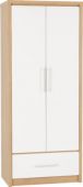 Seville High Gloss 2 Door 1 Drawer Wardrobe - White
