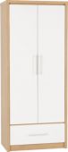 Seville High Gloss 2 Door 1 Drawer Wardrobe - White