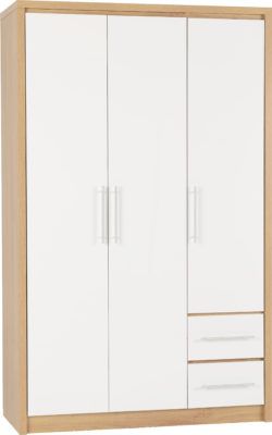 Seville High Gloss 3 Door 2 Drawer Wardrobe - White