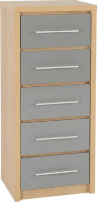 Seville High Gloss 5 Drawer Narrow Chest - Grey