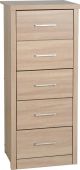 Lisbon 5 Drawer Narrow Chest in Light Oak Finish