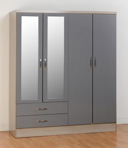 Nevada Grey 4 Door 2 Drawer Mirrored Wardrobe