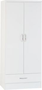 Nevada White 2 Door 1 Drawer Wardrobe