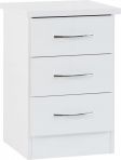 Nevada White 3 Drawer Bedside