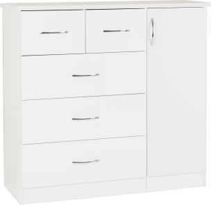 Nevada White 5 Drawer Low Wardrobe